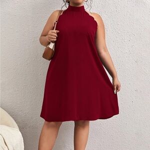 Trim Halter Neck Tunic Dress - Burgundy